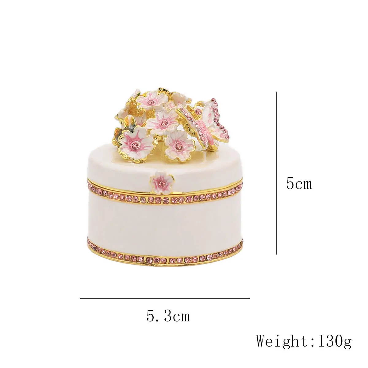 Alloy Cherry Blossom Decorative Box Round Ring Box Enamel Craft Cherry Blossom Jewelry Box Birthday Gift Fashion Small Ornaments