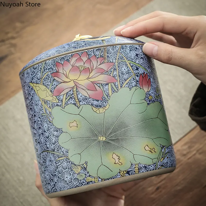 Ceramic Storage Jar with Lid Modern Living Room Desktop Candy Jar Tea Set Creative Hand-painted Decorative Sealed Tea Jar