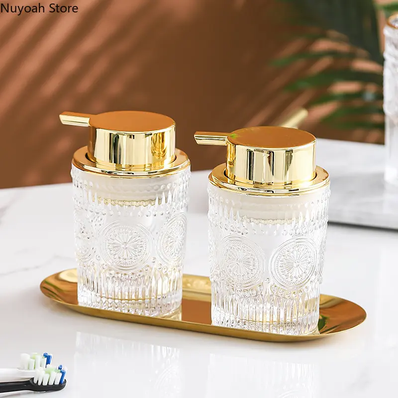 Bathroom Supplies Glass Lotion Bottle Gold Light Luxury Foam Press Bottle Golden Storage Tray Bathroom Decoration Accessories