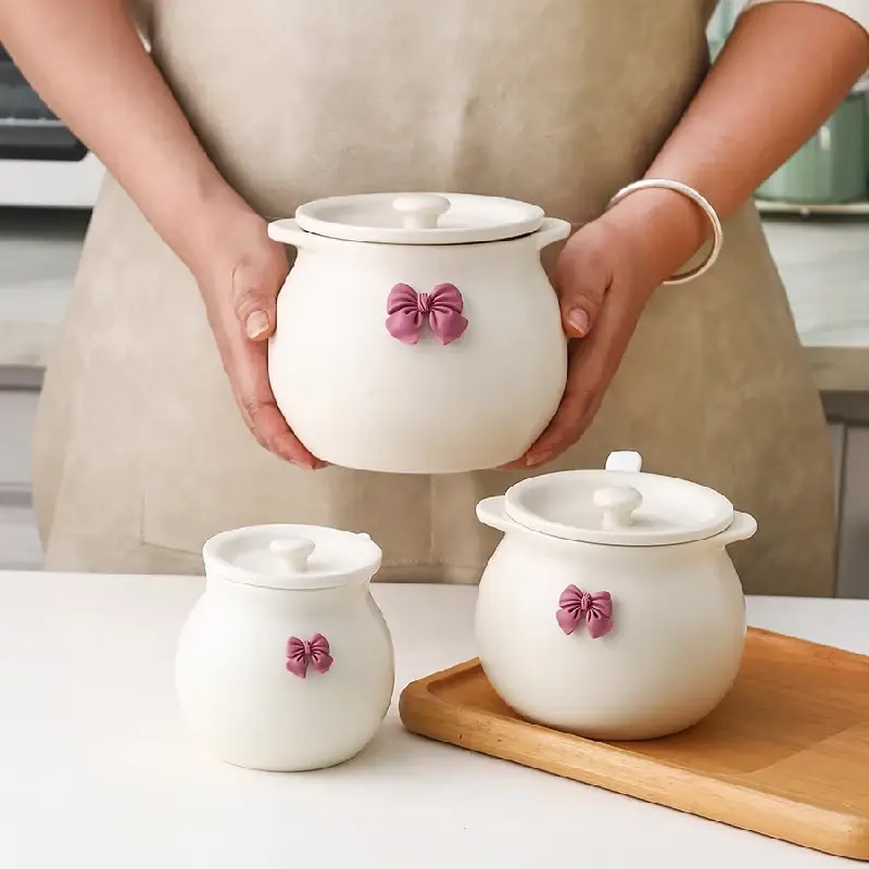 Household Ceramic Seasoning Pot Container with Lid Spoon Ceramic Sugar Bowl Seasoning Box Salt Pot Tea Pot Kitchen Countertop