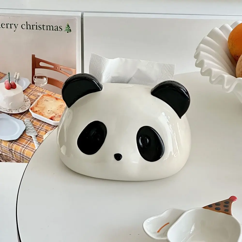 Cute Panda Tissue Box Drawing Box in The Living Room Bathroom Ceramic High-end Coffee Table Paper Box Home Decoration Napkins