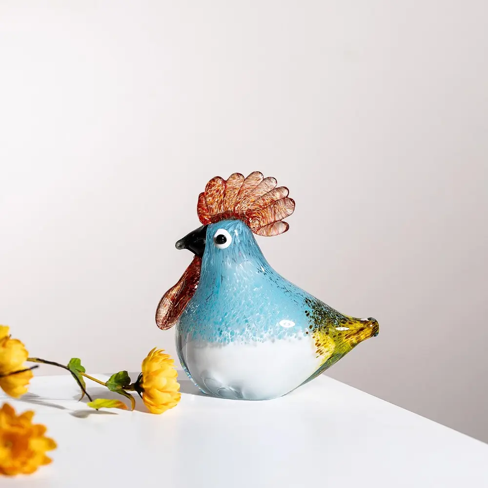 High-grade Glass Cock Ornaments Light Luxury Niche Office Desktop Decoration Creative Crystal Glass High Sense Crafts Decoration