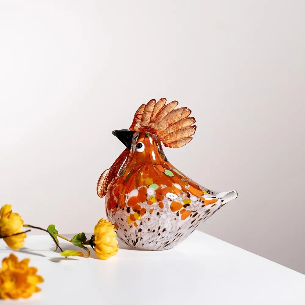 High-grade Glass Cock Ornaments Light Luxury Niche Office Desktop Decoration Creative Crystal Glass High Sense Crafts Decoration