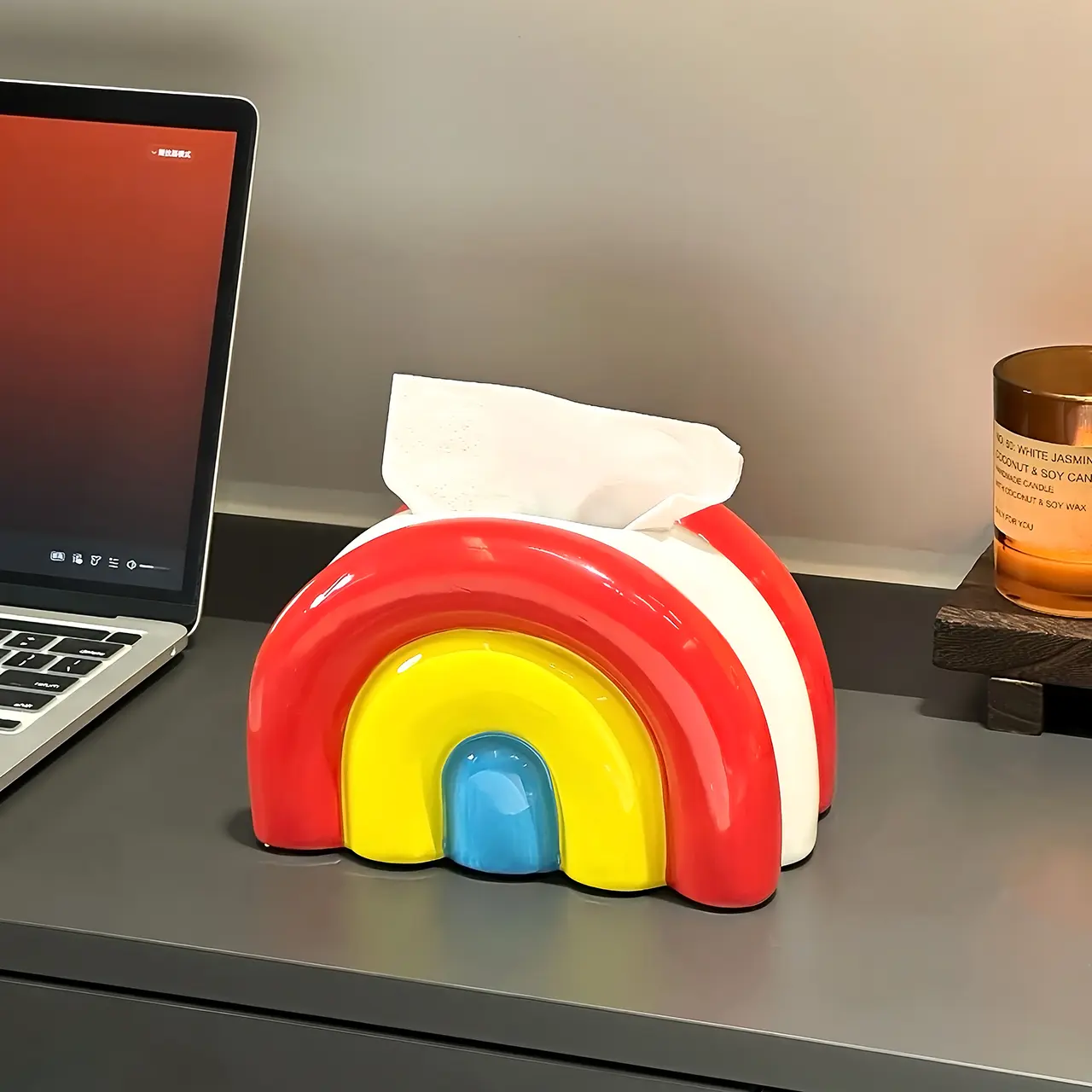 Creative Rainbow Ceramic Tissue Box Home Living Room Desktop Decoration Paper Box Tissue Storage Box Home Table Decoration