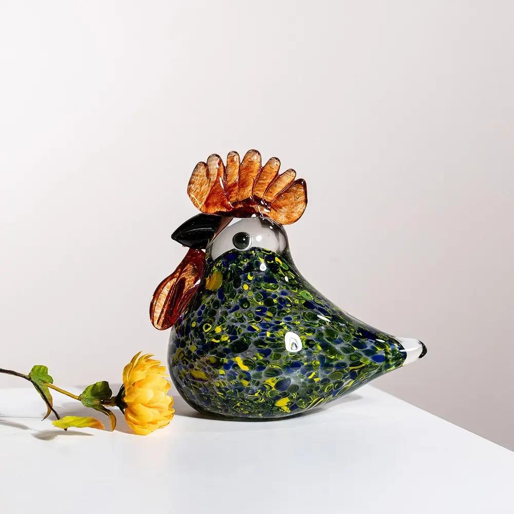 High-grade Glass Cock Ornaments Light Luxury Niche Office Desktop Decoration Creative Crystal Glass High Sense Crafts Decoration
