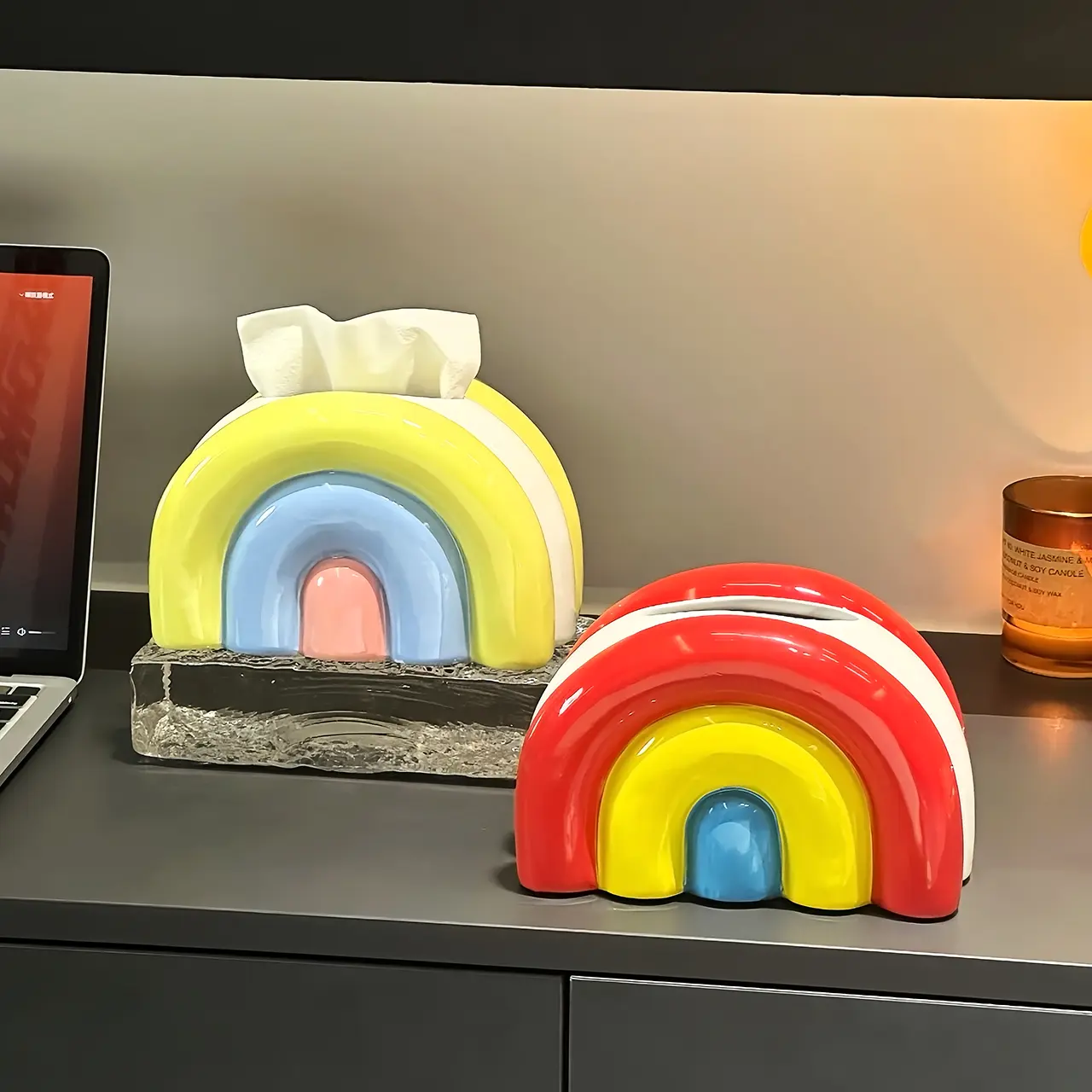 Creative Rainbow Ceramic Tissue Box Home Living Room Desktop Decoration Paper Box Tissue Storage Box Home Table Decoration