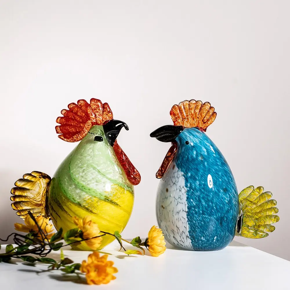 High-grade Glass Cock Ornaments Light Luxury Niche Office Desktop Decoration Creative Crystal Glass High Sense Crafts Decoration
