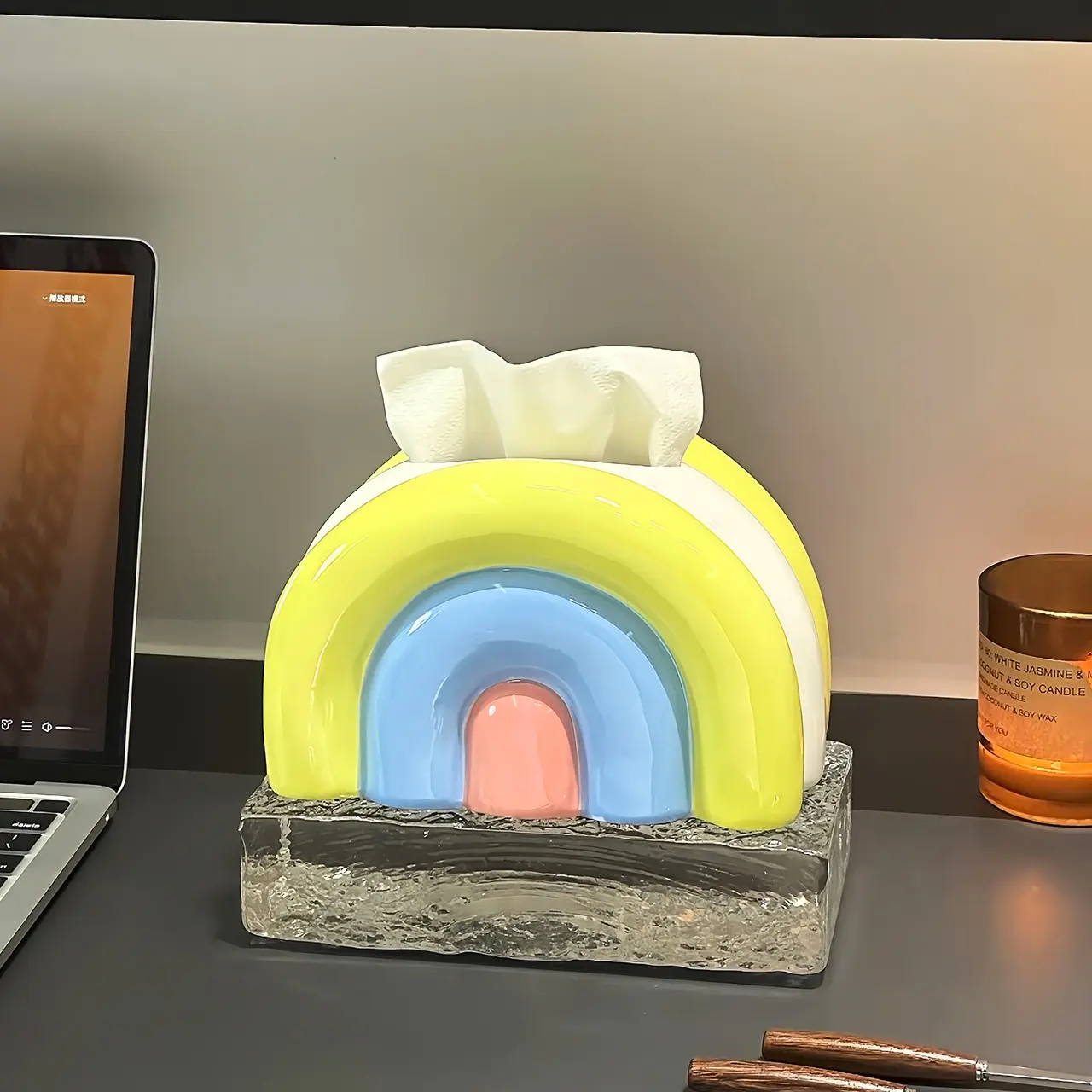 Creative Rainbow Ceramic Tissue Box Home Living Room Desktop Decoration Paper Box Tissue Storage Box Home Table Decoration