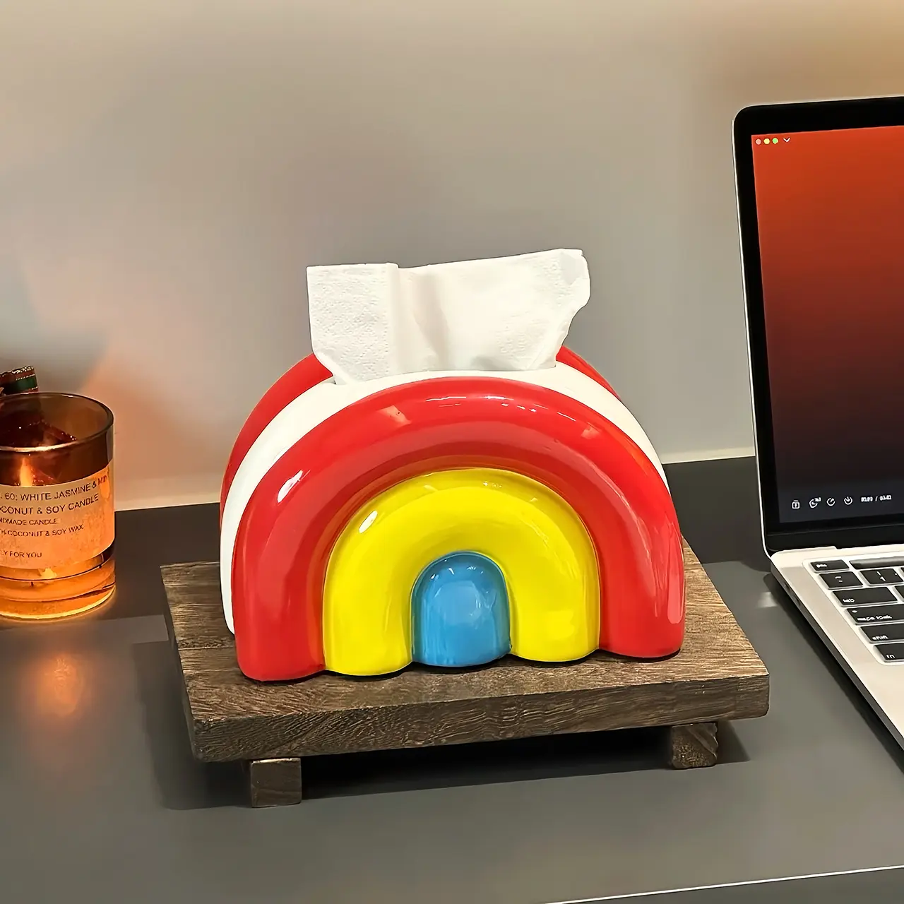 Creative Rainbow Ceramic Tissue Box Home Living Room Desktop Decoration Paper Box Tissue Storage Box Home Table Decoration