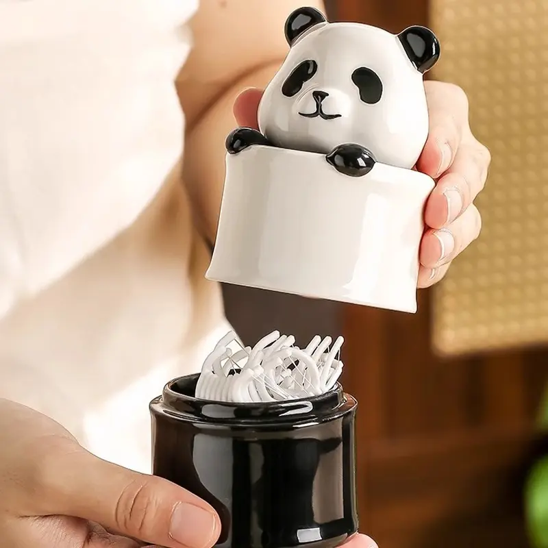 Small Animal Panda Toothpick Holder Ceramic Creative Toothpick Box Commercial Restaurant Retro Toothpick Holder Home Decoration