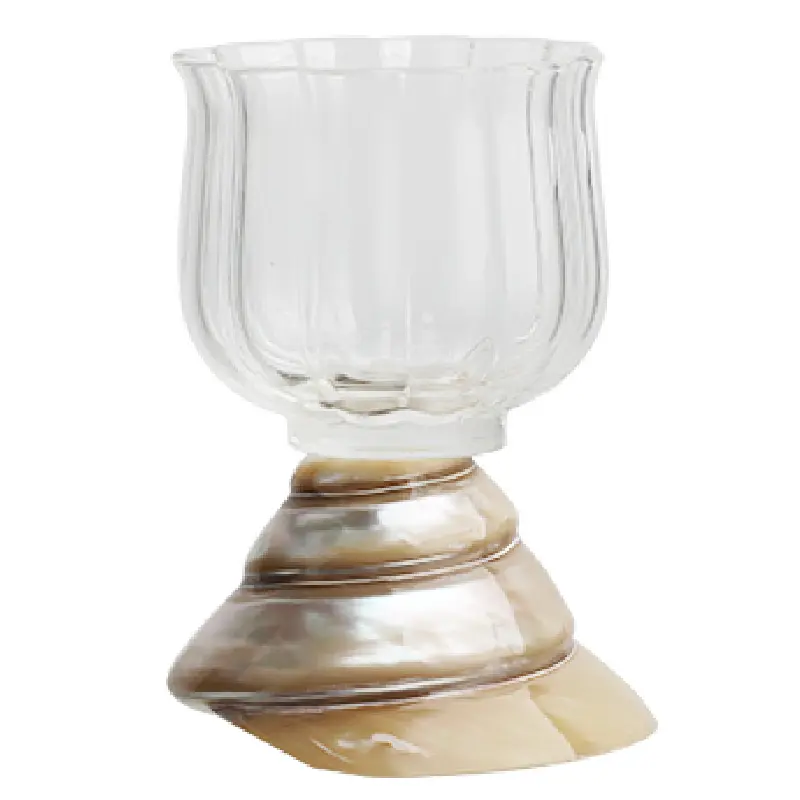 Natural Conch Shells Glass Cups French Wine Glasses Fruit Juice Cups Coffee Mugs Breakfast Milk Mugs Glass Shell Base Mugs 180ML