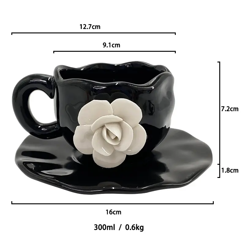 3D Petal Coffee Mug Creative Hand-pinched White Rose Cups and Saucers Home Afternoon Tea Ceramic Mug Three-dimensional Mug
