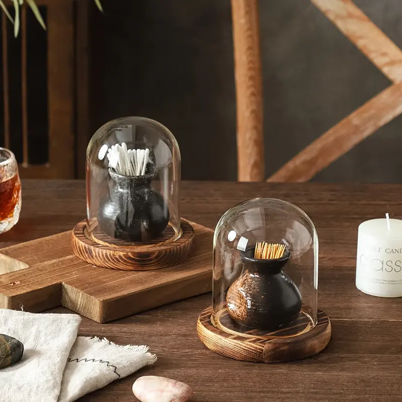 Chinese Ceramic Toothpick Jar Retro Toothpick Tube with Cover Creative Floss Cotton Swab Box Storage Box Set Home Decoration