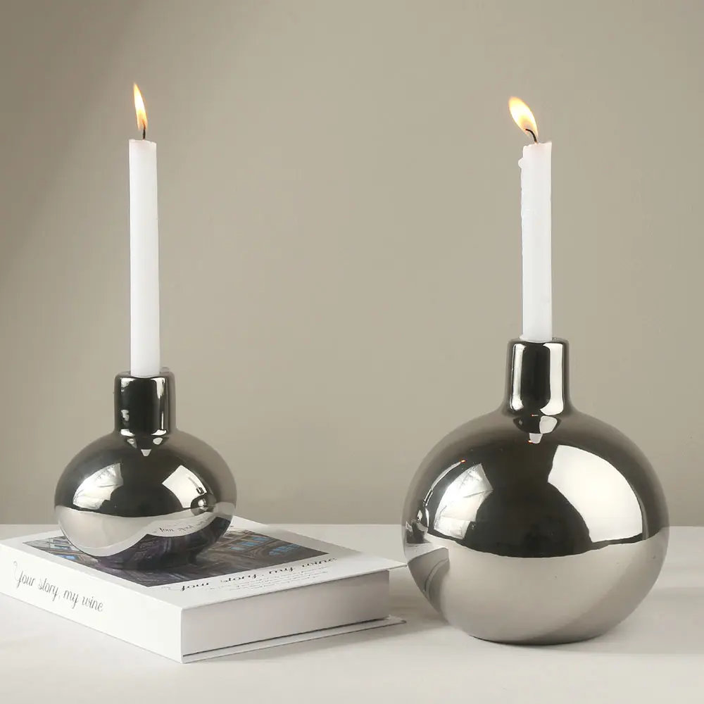 Gold and Silver European Luxury Dining Table Ornaments Candlelight Dinner Candlestick Living Room Home Modern Ceramic Decoration