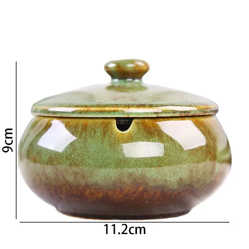 Creative Kiln Variable Glaze European-style Ceramic Ashtray with Cover Desktop Ashtray Living Room Retro Ashtray Home Decoration