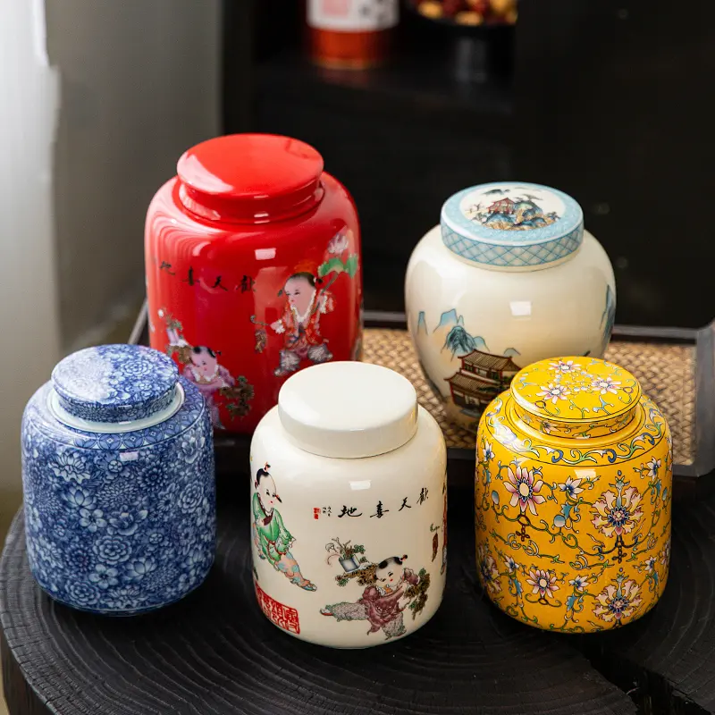 950ML Enamel Tea Pot with Lid Ceramic Sealed Moisture-proof Pot Home Decoration Tea jar Home Medicine jar Tea Set Accessories