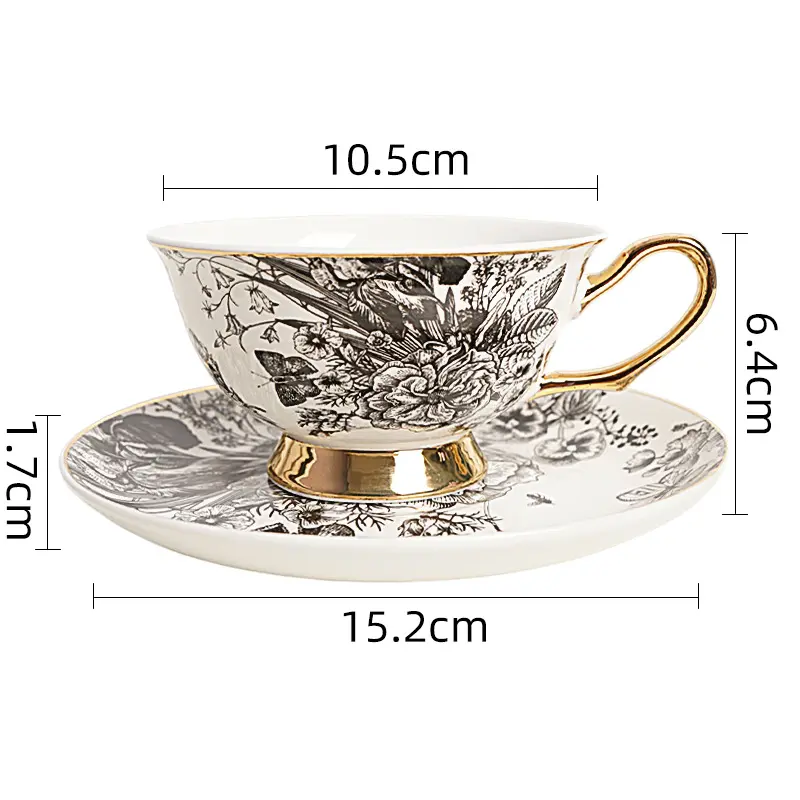 European-style High-grade Bone China Coffee Cups and Saucers Exquisite Round Ceramic Plates Birthday Gifts with Gift Cups