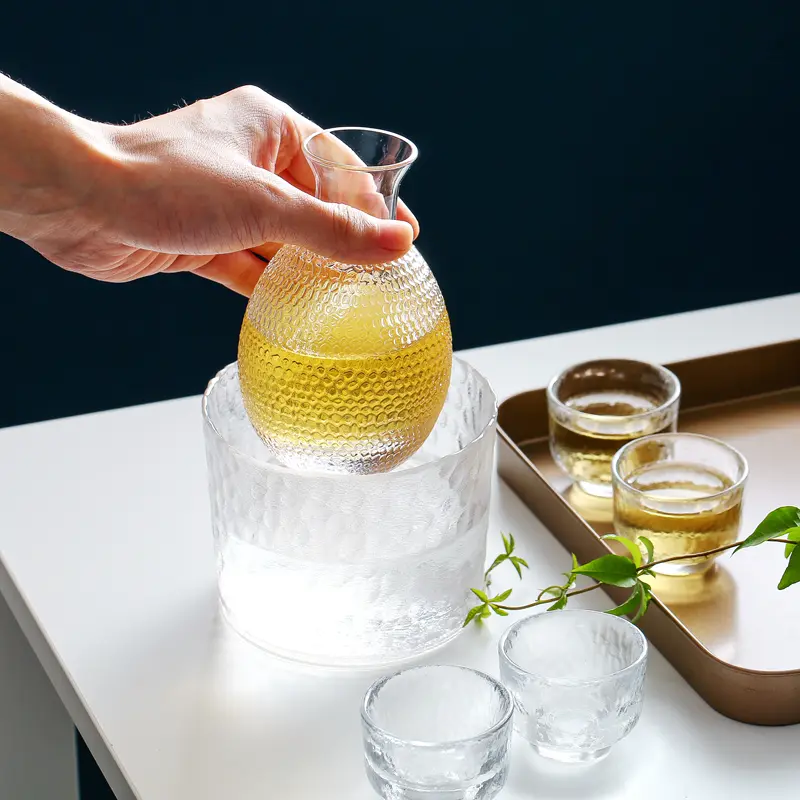 Japanese Sake Jug Set Glass Wine Set Household White Wine Cup Hammer Pattern Cup Yellow Wine Warmer Hot Wine Jug Wine Dispenser