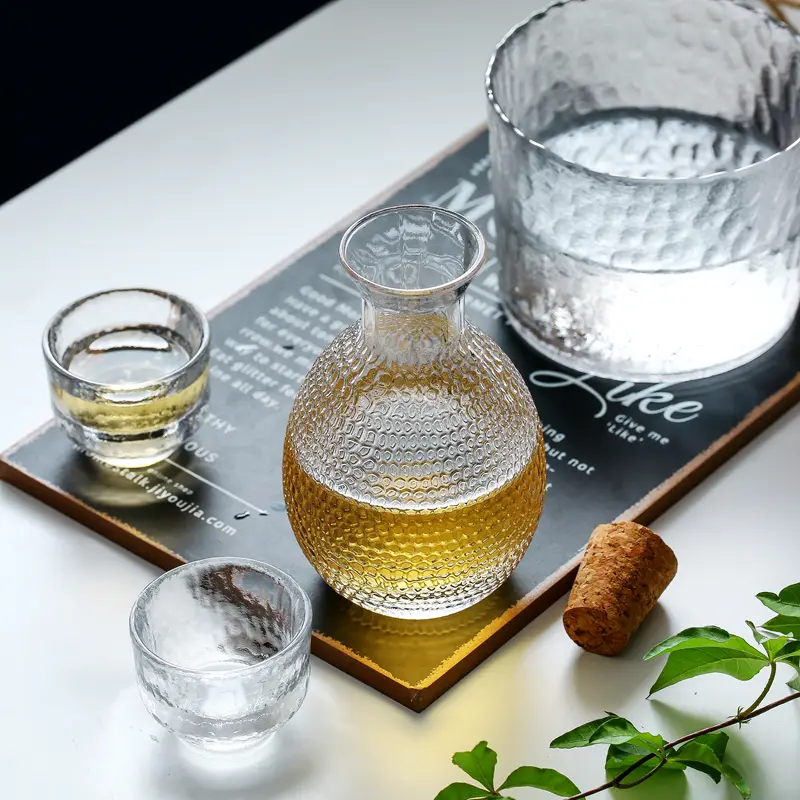 Japanese Sake Jug Set Glass Wine Set Household White Wine Cup Hammer Pattern Cup Yellow Wine Warmer Hot Wine Jug Wine Dispenser