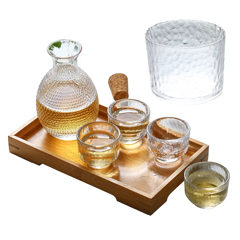Japanese Sake Jug Set Glass Wine Set Household White Wine Cup Hammer Pattern Cup Yellow Wine Warmer Hot Wine Jug Wine Dispenser