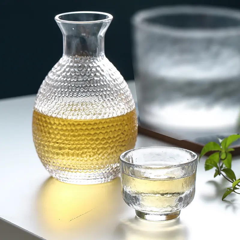 Japanese Sake Jug Set Glass Wine Set Household White Wine Cup Hammer Pattern Cup Yellow Wine Warmer Hot Wine Jug Wine Dispenser