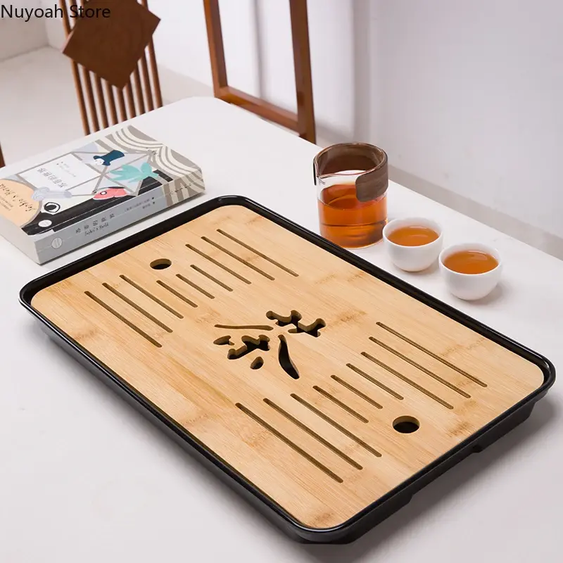 Bamboo Tea Tray Drainage Water Storage Kungfu Tea Set Living Room Coffee Table Drain Tray Storage Supplies Melamine Tea Tray