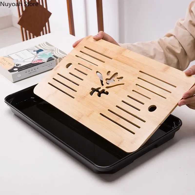 Bamboo Tea Tray Drainage Water Storage Kungfu Tea Set Living Room Coffee Table Drain Tray Storage Supplies Melamine Tea Tray