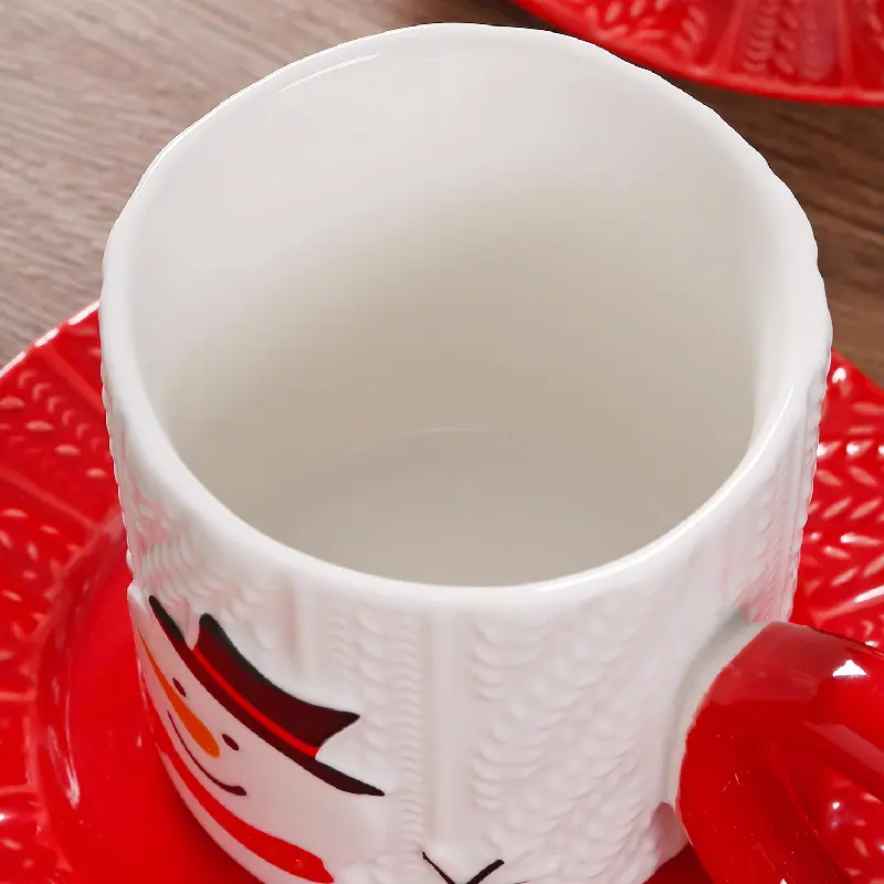 Relief Grain Hand-painted Ceramic Cups and Saucers Creative Hand-painted Santa Claus Elk Coffee Cup Set Drinking Holiday Gifts