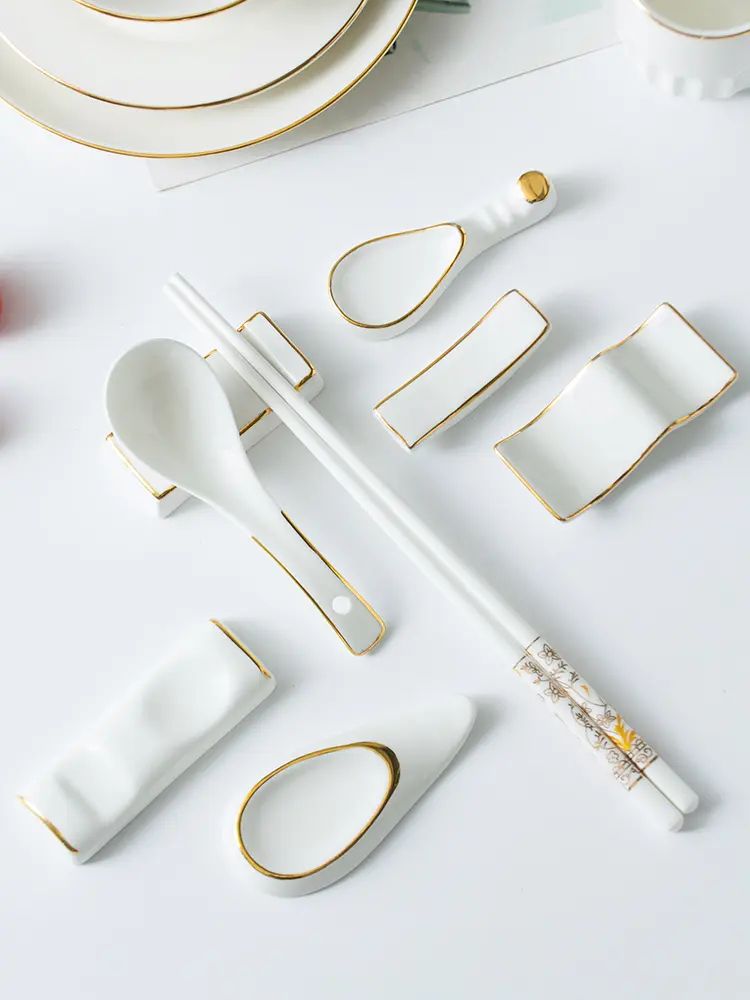 European-style Gold-painted Ceramic Chopstick Rest Chopstick Rest Household Chopstick Rest Table Public Fast Rack Chopstick Rest