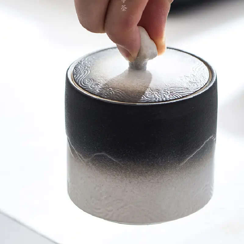 Ceramic tea jar mountain painting sea painting storage jar home small tea storage tank home decoration coffee table tea set
