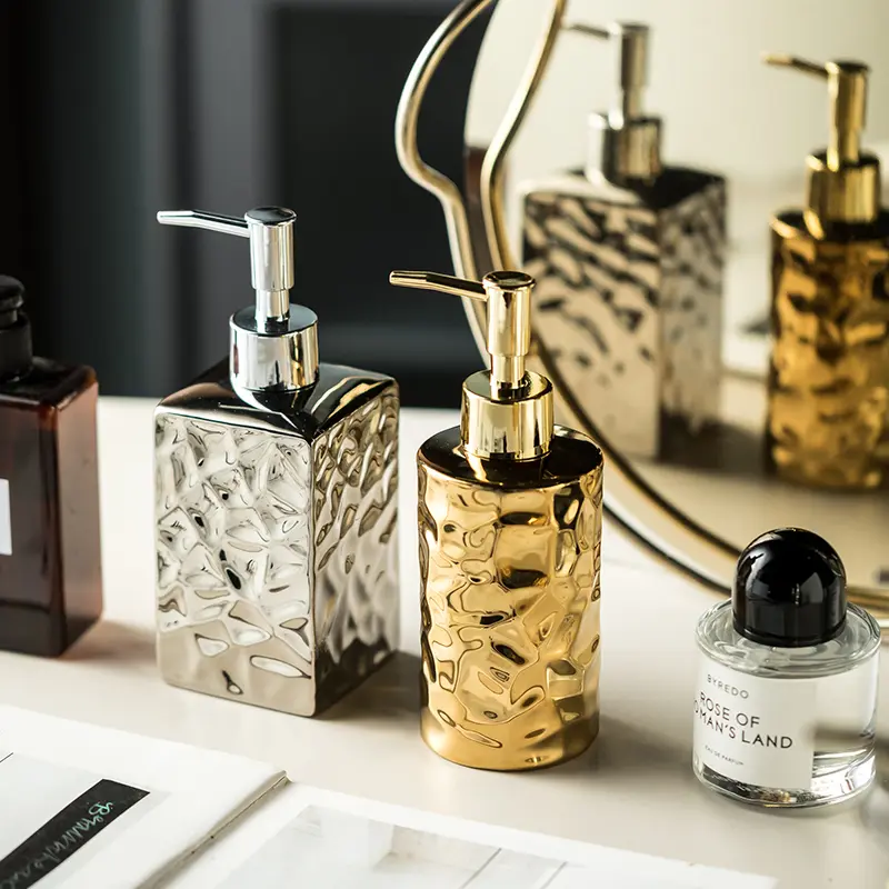 American Luxury Ceramic Electroplating Lotion Bottle Shampoo Bath Gel Hand Sanitizer Bottle Lotion Sub Bottle Bathroom Supplies