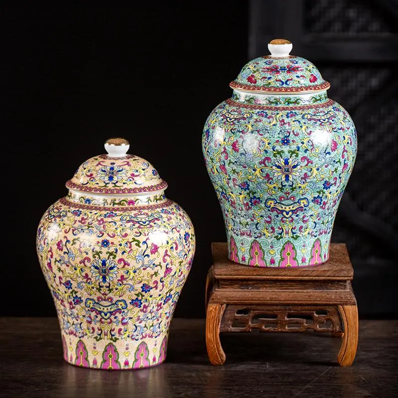 1300ml Enamel General Jar Ceramic Sealed Household Tea Box Household Moisture Proof Pu Erh Storage Jar Tea Jar Home Decoration