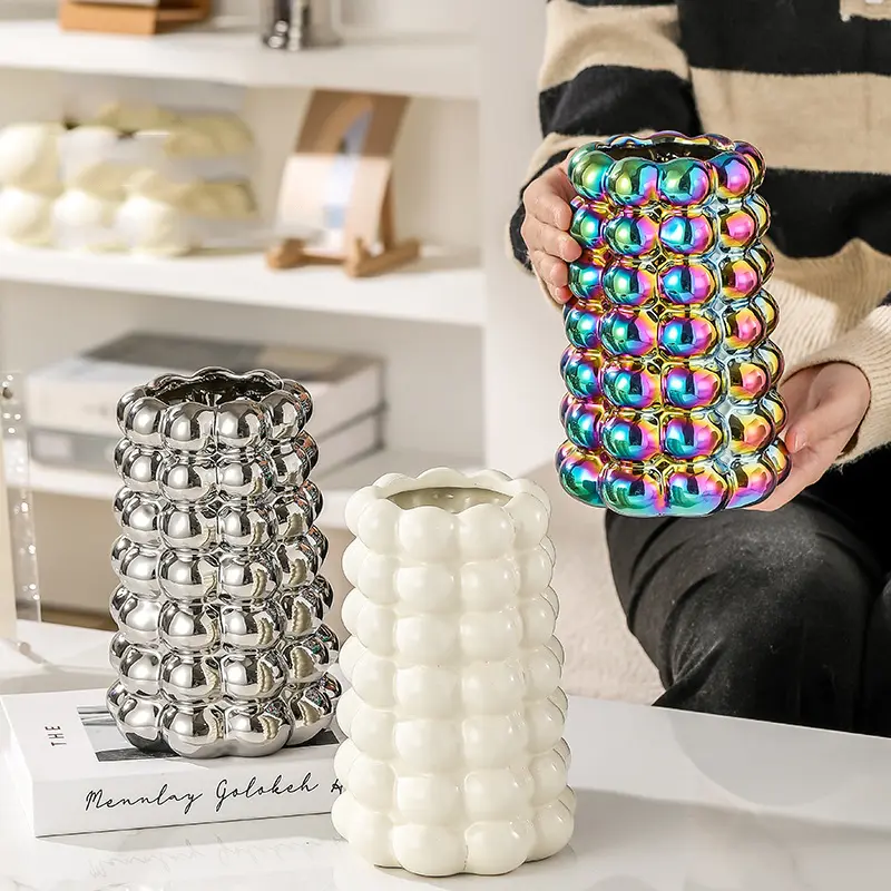 Nordic Ceramic Vase Ornaments Living Room Flower Arrangement Hydroponics Dried Flower Art Home Decoration Electroplating Vase