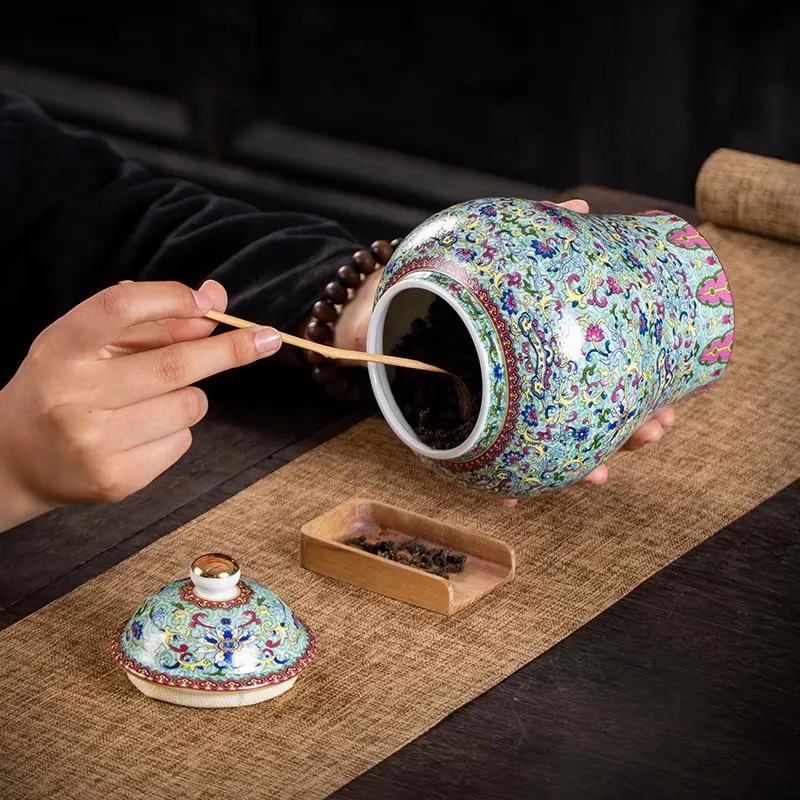 1300ml Enamel General Jar Ceramic Sealed Household Tea Box Household Moisture Proof Pu Erh Storage Jar Tea Jar Home Decoration