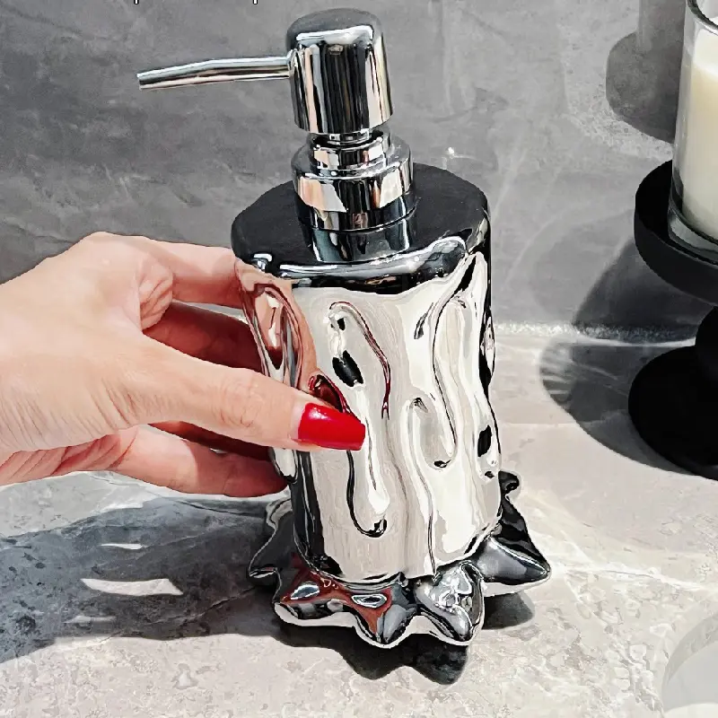 320ML Ceramic Emulsion Bottle Candle-shaped Pressed Sub-bottling Decorative Bathroom Shampoo Shower Gel Hand Sanitizer Bottle