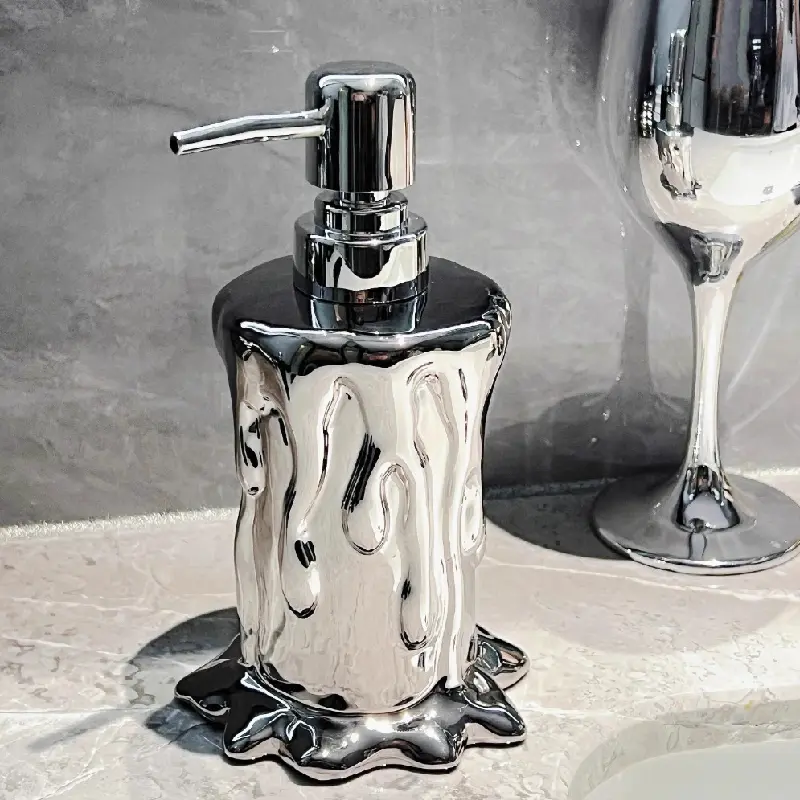 320ML Ceramic Emulsion Bottle Candle-shaped Pressed Sub-bottling Decorative Bathroom Shampoo Shower Gel Hand Sanitizer Bottle