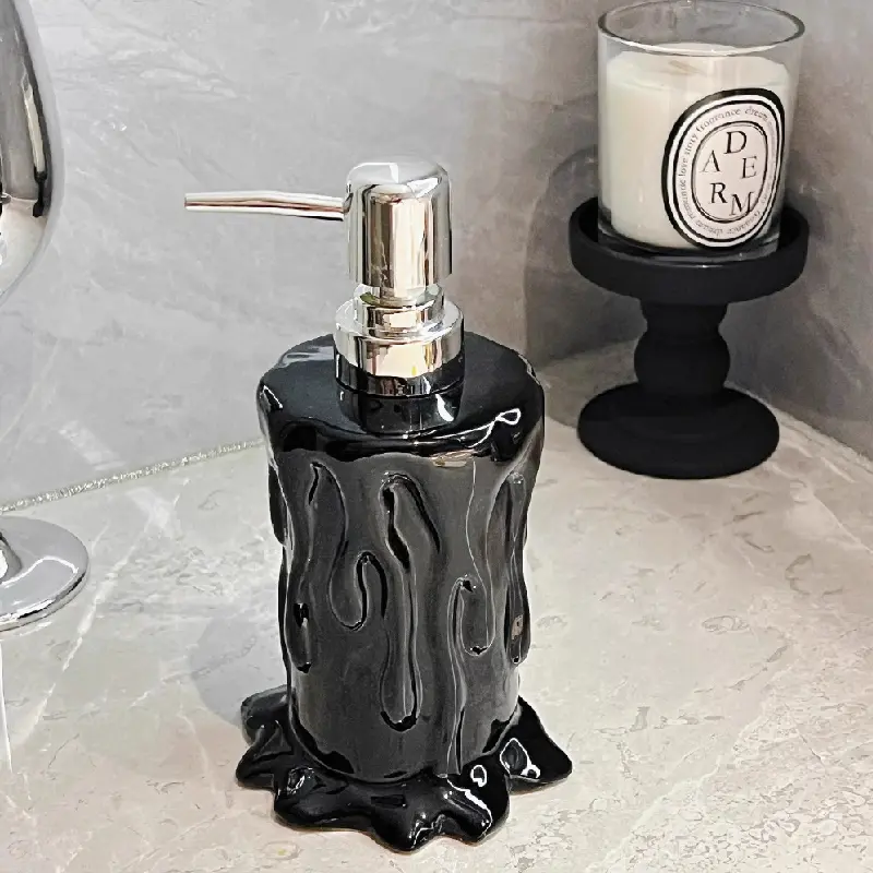 320ML Ceramic Emulsion Bottle Candle-shaped Pressed Sub-bottling Decorative Bathroom Shampoo Shower Gel Hand Sanitizer Bottle