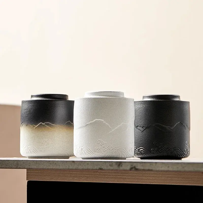 Mountain Sea Painting Ceramic Tea Pot Home Small Tea Storage Tank Storage Tank Living Room Decoration Storage Box with Cover