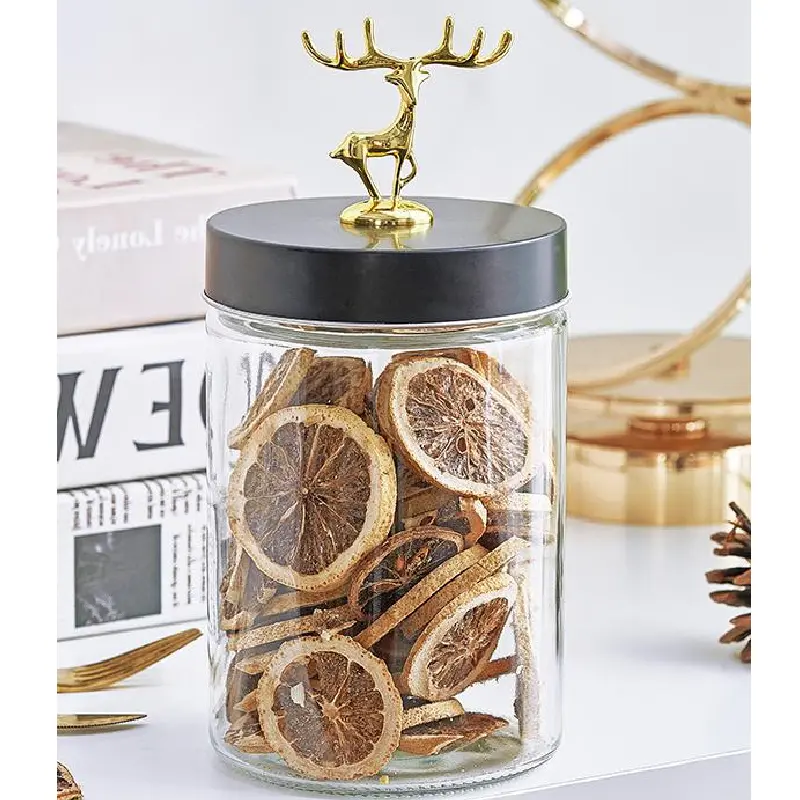 Golden Elk Glass Bottle with Lid Transparent Round Glass Sealed Jar Candy Tea Coffee Beans Nuts Miscellaneous Grains Storage Box