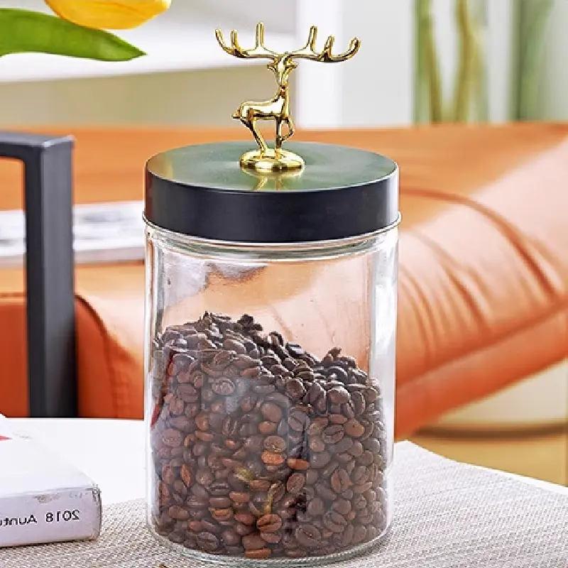 Golden Elk Glass Bottle with Lid Transparent Round Glass Sealed Jar Candy Tea Coffee Beans Nuts Miscellaneous Grains Storage Box