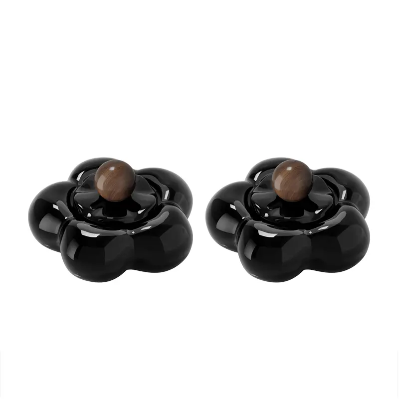 Flower Shaped Ceramic Ashtray with Lid Anti Fly Bedroom Office Decoration Home Living Room Black Ceramic Ashtray Decoration