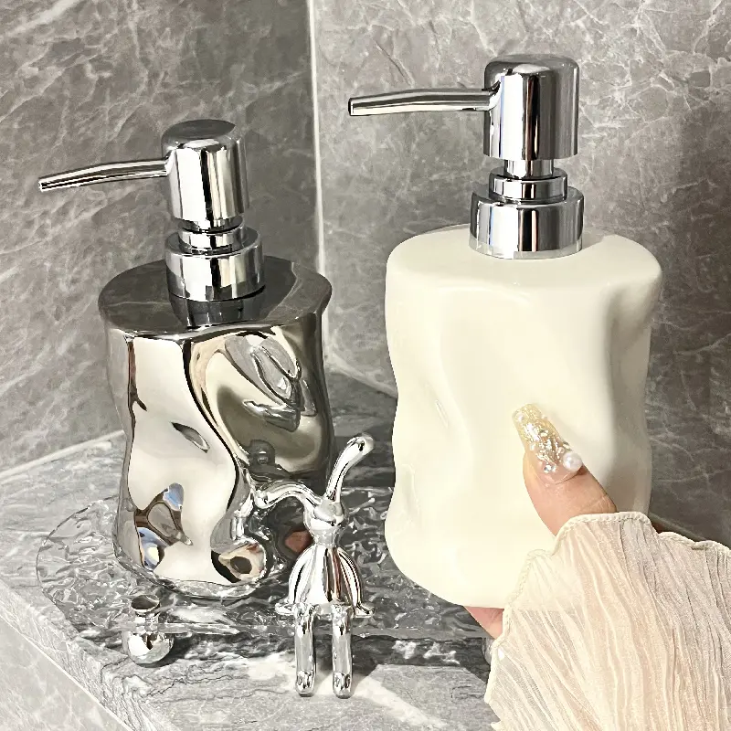Silver Ceramic Lotion Water Bottle Bathroom Accessories Household Soap Container Home Hotel Makeup Remover Shampoo Storage Jar