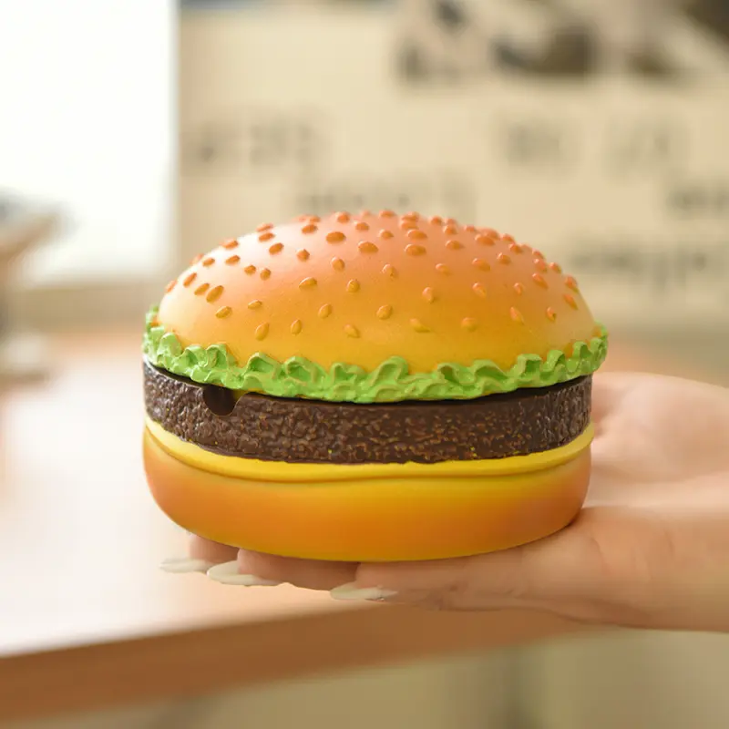 Cute and Creative Hamburger Ashtray with Lid for Home Use Living Room Bedroom Anti Fly Office Desktop Decoration Ashtray