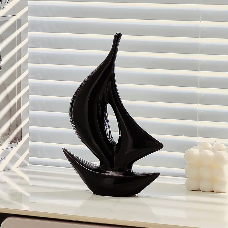 Home Ceramic Sailing Ornaments Luxury Living Room Wine Cabinet TV Cabinet Office Decoration Ceramic Crafts Housewarming Gift