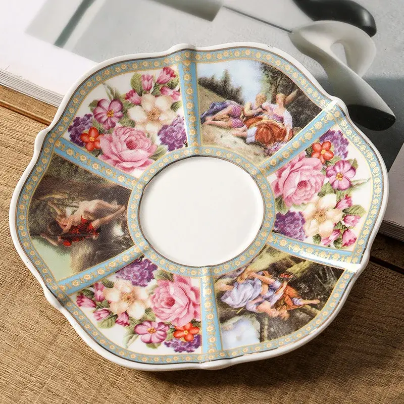 Coffee mug Western court coffee cup with plate Golden edged floral ceramic cup Exquisite tea set afternoon tea light luxury