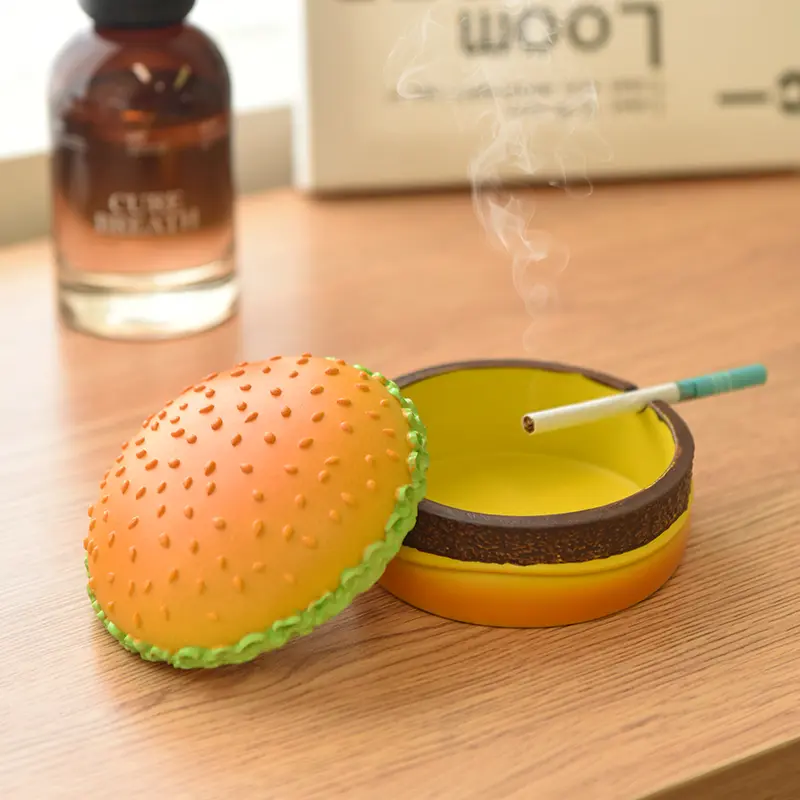 Cute and Creative Hamburger Ashtray with Lid for Home Use Living Room Bedroom Anti Fly Office Desktop Decoration Ashtray