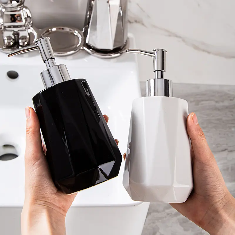 Nordic Hand Sanitizer Bottle Shampoo Bath Subpackage Press Bottle Lotion Bottle Ceramic Diamond Soap Dispenser Bathroom Supplies