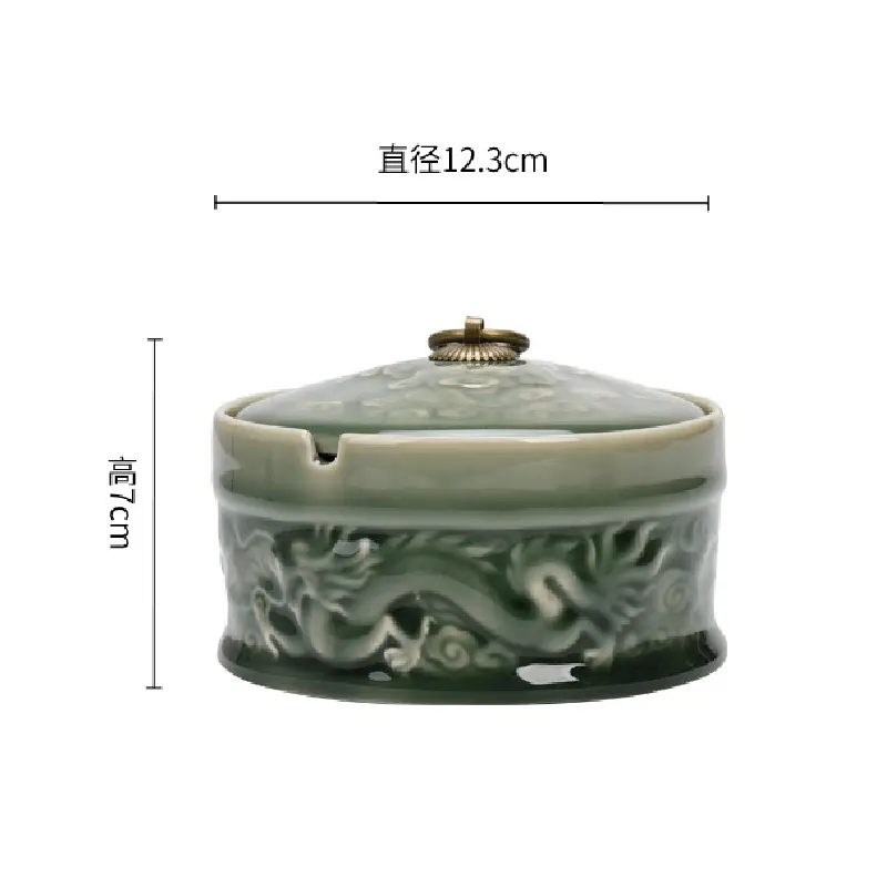 Celadon Ashtray Creative Relief Ashtray with Cover Anti-fly Ash Home Office Tea Set Accessories Ceramic Ashtray Ornaments
