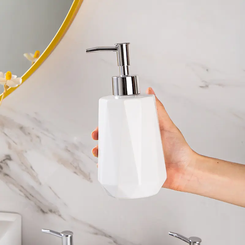 Nordic Hand Sanitizer Bottle Shampoo Bath Subpackage Press Bottle Lotion Bottle Ceramic Diamond Soap Dispenser Bathroom Supplies