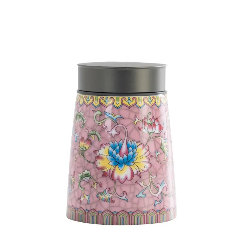 European Style Colored Flower Crown Ceramic Jar with Lid Cylindrical Sealed Tea Pot Porcelain Storage Jar Candle Bottle Decor